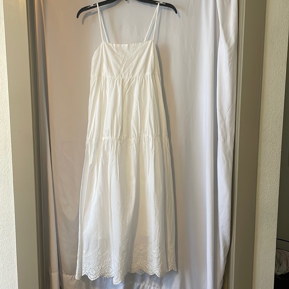 MNG never worn white midi dress with eyelet lace trim. Perfect for summer.